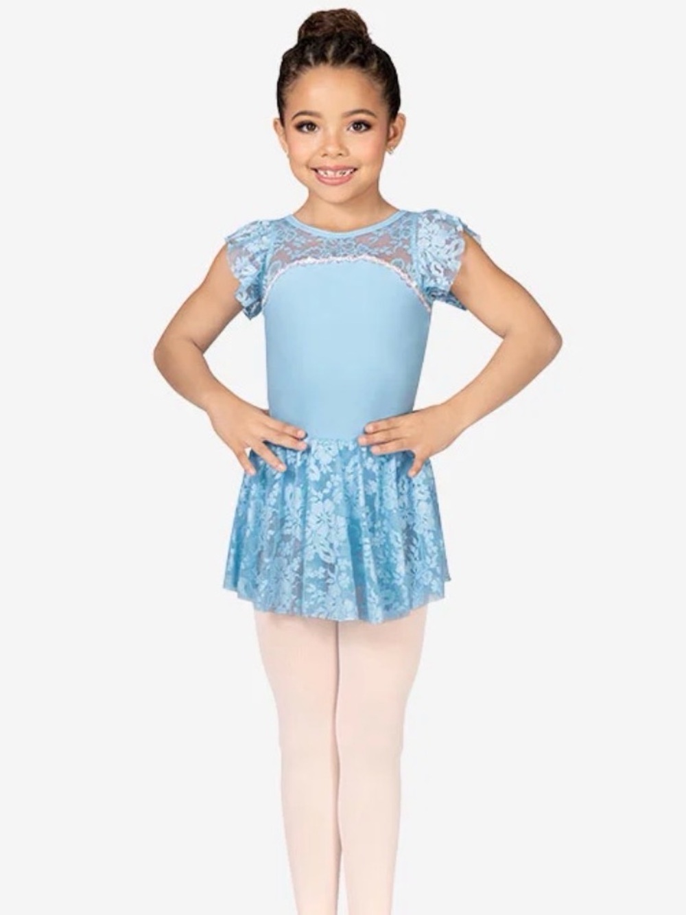 Light Blue Girls Flutter Sleeve Lace Dress